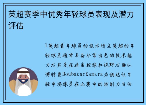 英超赛季中优秀年轻球员表现及潜力评估