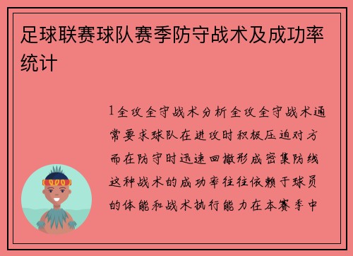 足球联赛球队赛季防守战术及成功率统计