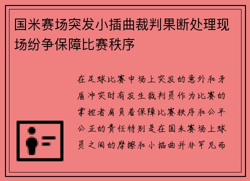 国米赛场突发小插曲裁判果断处理现场纷争保障比赛秩序